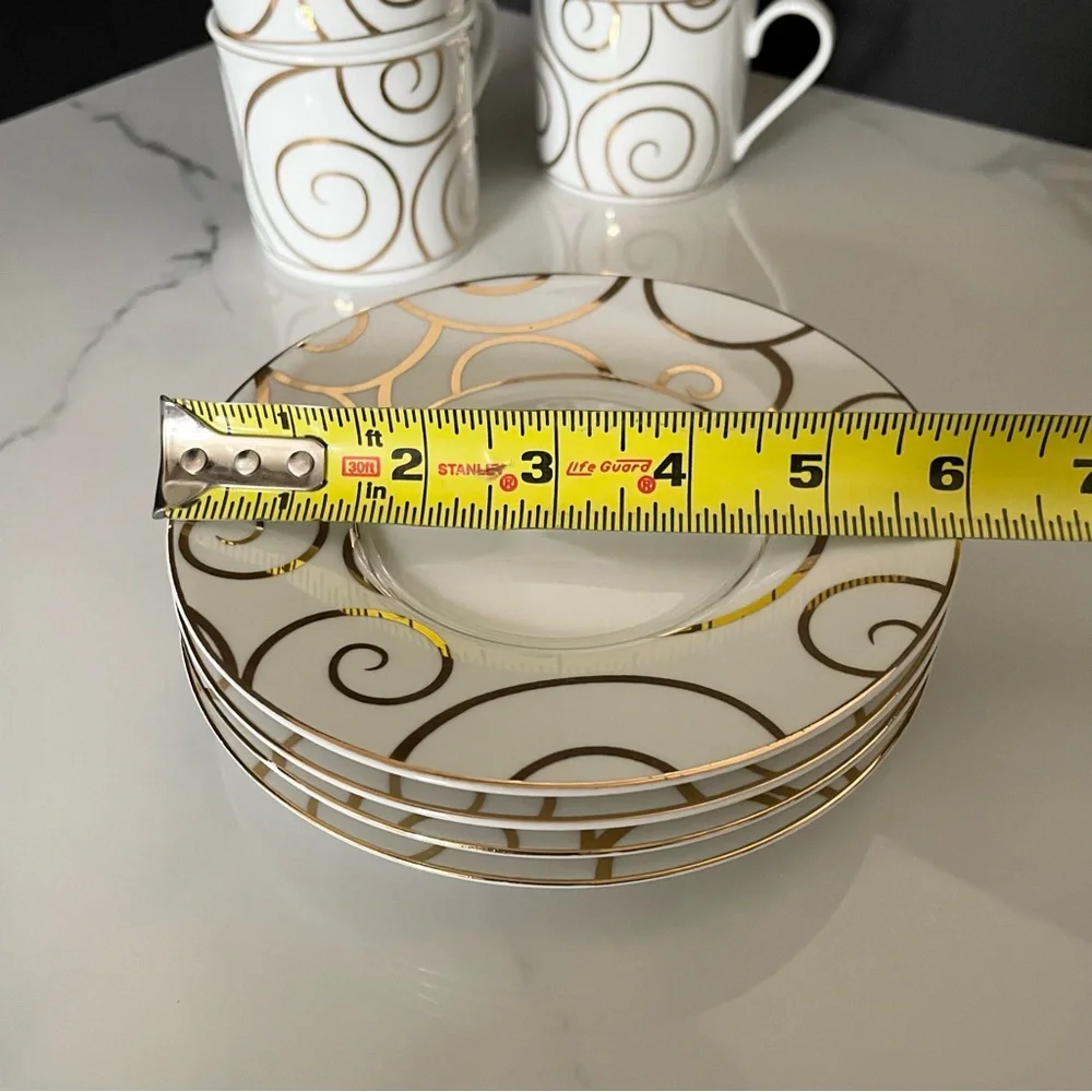 SET of 4 Gold Swirl Cup & Saucers by Pier 1